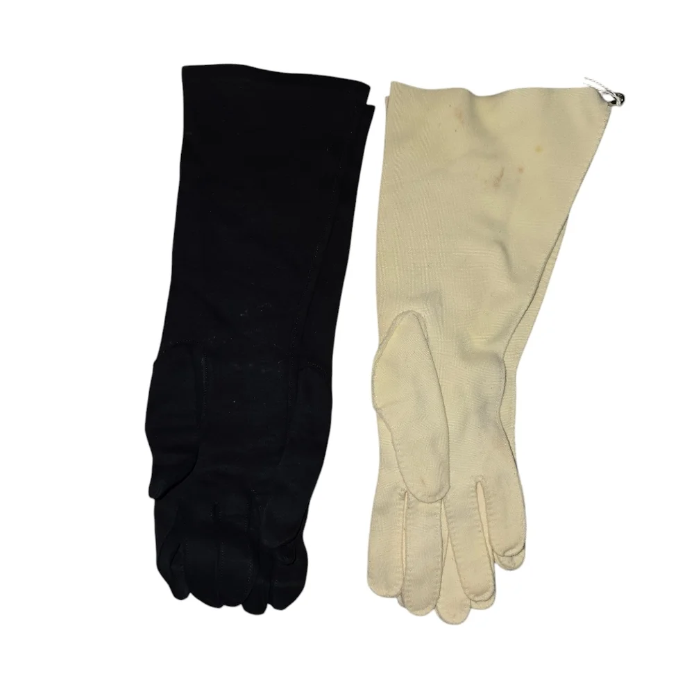2 Vintage Long Womens Gloves Black and‎ Cream Colored Like New